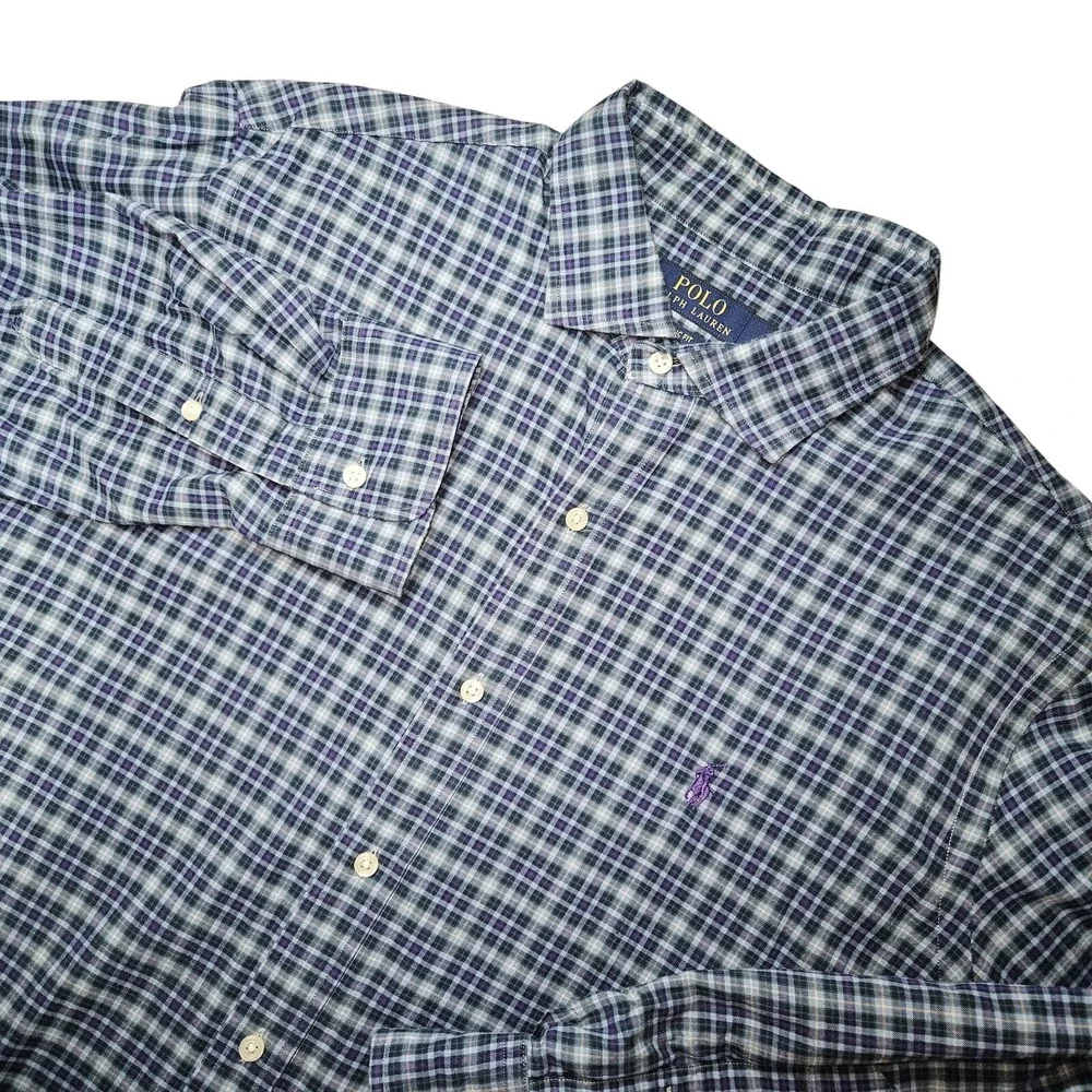 Polo Ralph Lauren Shirt Men XL Blue Plaid Classic Fit Preppy Coastal‎ Holiday
